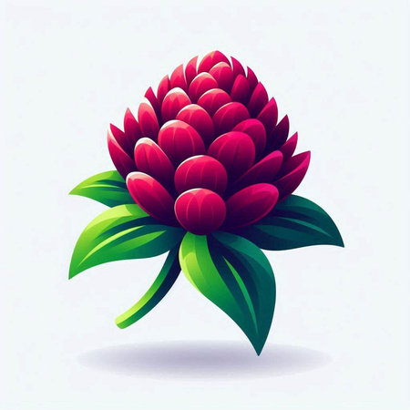 Illustration of a red flower with green leaves on a white backgroundのイラスト素材