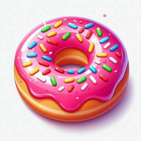 Donut with pink glaze and colorful sprinkles. Vector illustration.のイラスト素材