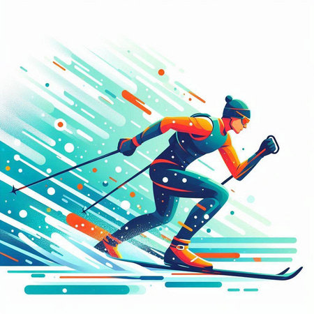 Cross-country skiing. Sport vector illustration. Athlete skiing.のイラスト素材