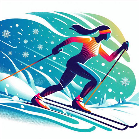 Woman skiing in the snow. Winter sports. Vector illustration for your designのイラスト素材