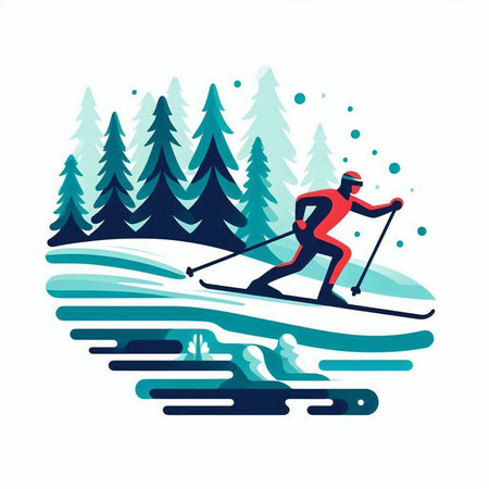 Skier skiing in the mountains. Winter sports. Vector illustration.のイラスト素材