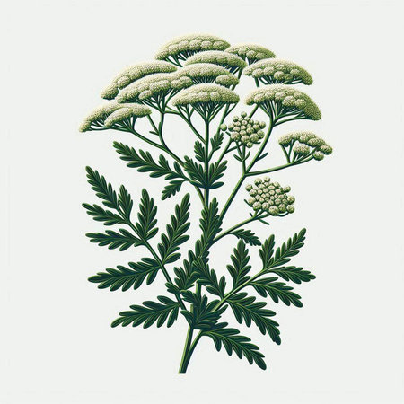 Achillea millefolium plant. Hand drawn vector illustration.のイラスト素材