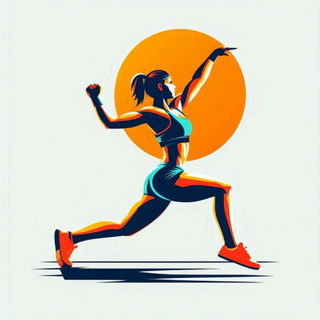 Sporty woman running, vector illustration. Sport and healthy lifestyle.のイラスト素材