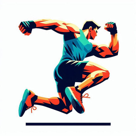 Athletic man jumping in the air. Vector illustration.のイラスト素材