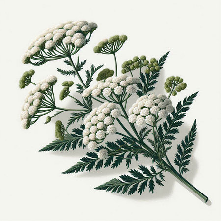 Achillea millefolium, common yarrow, medicinal plant. Hand drawn botanical illustration.のイラスト素材