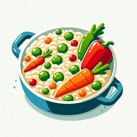 Illustration of a bowl of delicious rice porridge with vegetables.のイラスト素材
