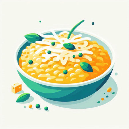 Risotto with parmesan cheese and green peas, vector illustrationのイラスト素材
