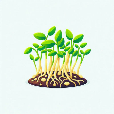 Green seedling in the ground. Vector illustration of a sprouting plant.のイラスト素材