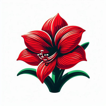 Red lily flower on a white background. Vector Illustration.のイラスト素材