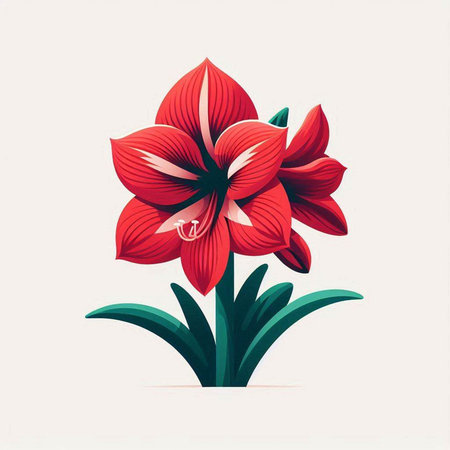 Red amaryllis flower isolated on white background. Vector illustration.のイラスト素材