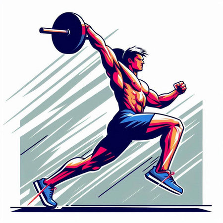 Vector illustration of a man lifting a barbell in the gym.のイラスト素材