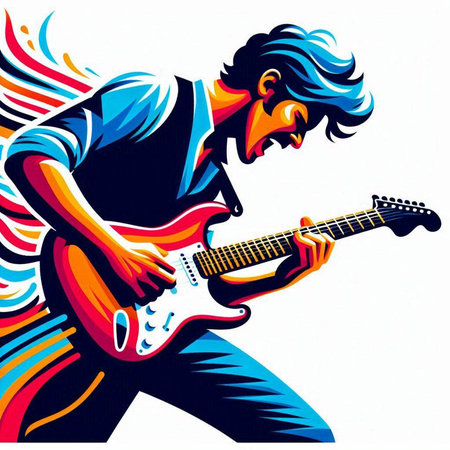 Guitar player. Vector illustration of a man playing guitar.のイラスト素材