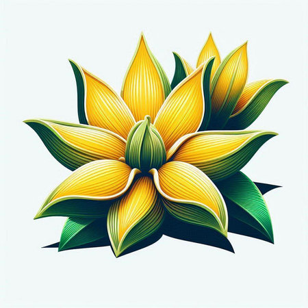Illustration of a yellow flower with green leaves on a white backgroundのイラスト素材