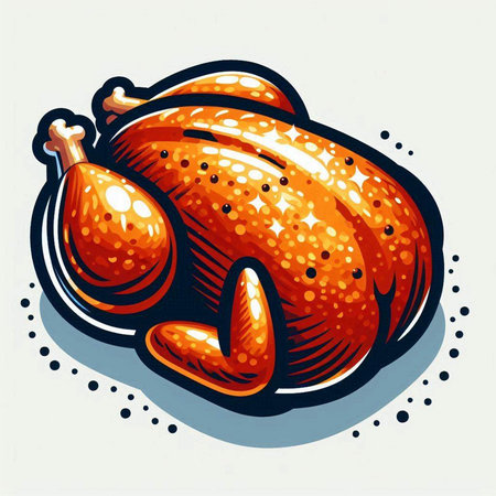 Vector illustration of roasted turkey in pop art style. Grunge background.のイラスト素材