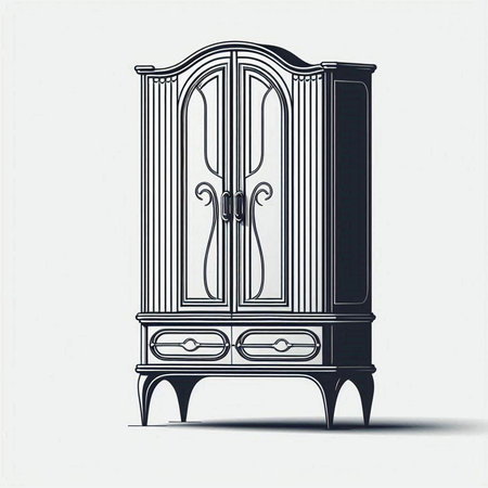 Illustration of a classic wooden cupboard in black and white colorsのイラスト素材