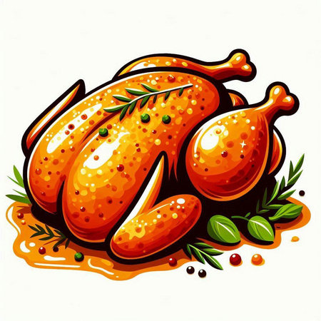 Illustration of a roasted turkey on a white background, vector illustrationのイラスト素材