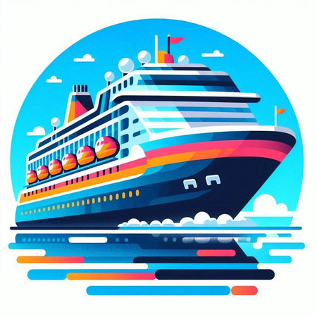 Cruise ship in the sea. Vector illustration in flat style.のイラスト素材