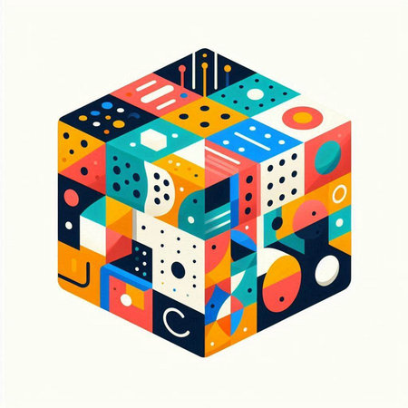 Abstract geometric cube with colorful elements. Vector illustration. Eps 10.のイラスト素材