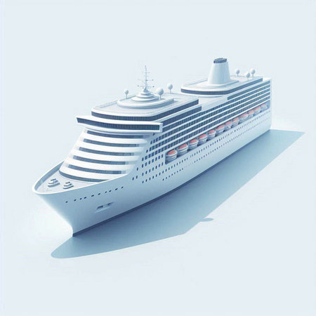Cruise ship on a white background. 3d rendering. 3d illustration.のイラスト素材