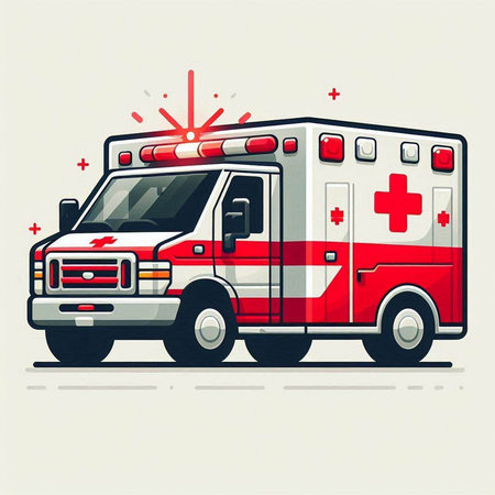 Ambulance car. Vector illustration in flat style. Emergency vehicle.のイラスト素材