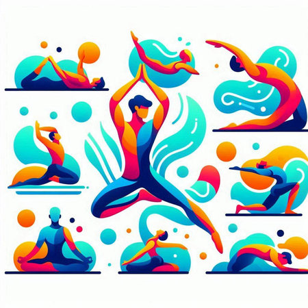 Set of yoga poses. Vector illustration of a man and a woman.のイラスト素材