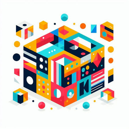 Abstract 3d isometric cube with colored elements. Vector illustration.のイラスト素材
