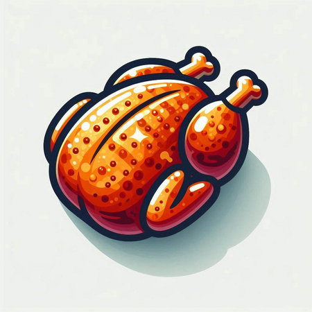 Roasted chicken icon. Vector illustration of a roasted chicken in cartoon style.のイラスト素材