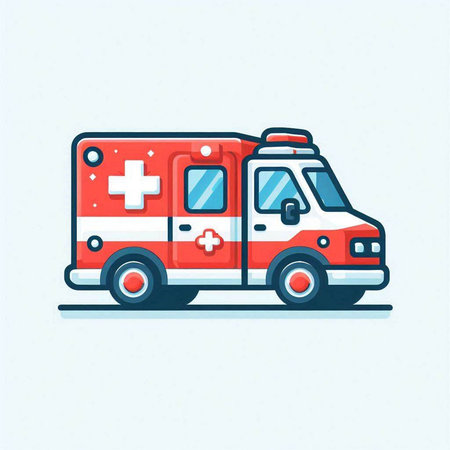 Ambulance car. Flat style vector illustration on blue background.のイラスト素材