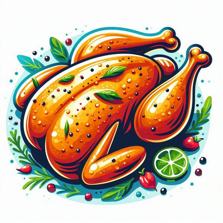 Illustration of roasted turkey on a white background. Vector illustration.のイラスト素材