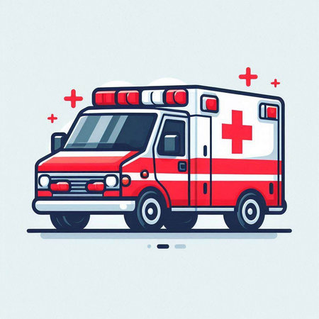 Ambulance car vector illustration. Flat style design. Side view.のイラスト素材