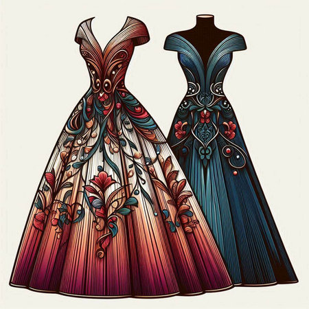 Wedding dress design. Vector illustration of a wedding dress.のイラスト素材