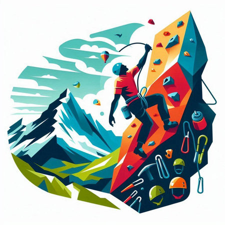 Vector illustration of a climber climbing on a rock, extreme sports.のイラスト素材