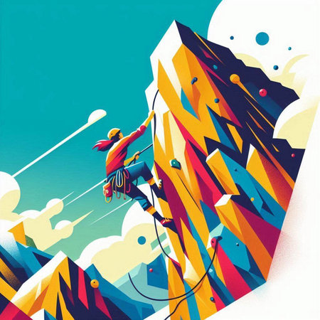 climber climbing the mountain, vector art illustration eps10のイラスト素材
