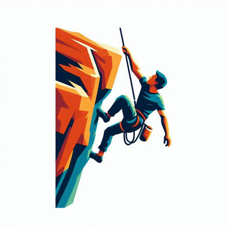 Silhouette of a man climbing up a wall. Vector illustrationのイラスト素材