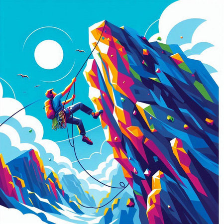 Rock climber climbing on the wall. Vector illustration of a mountain climbing.のイラスト素材