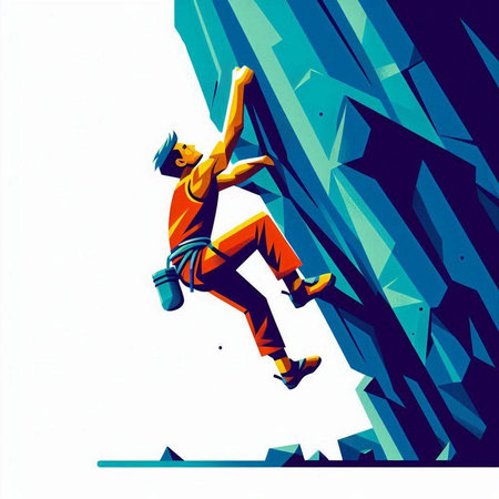 Rock climber on the wall. Vector illustration in retro style.のイラスト素材