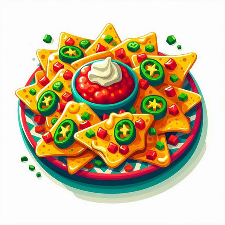 Mexican nachos with salsa, guacamole and cheeseのイラスト素材