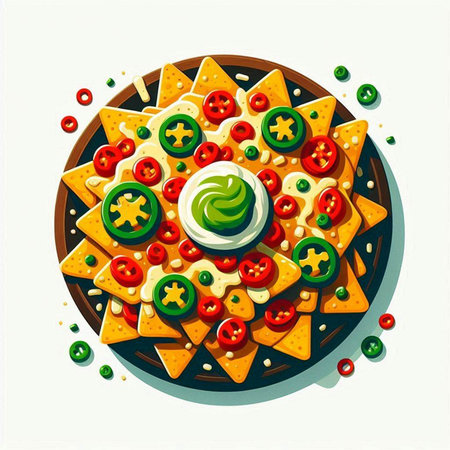 Mexican nachos with guacamole sauce. Vector illustration.のイラスト素材