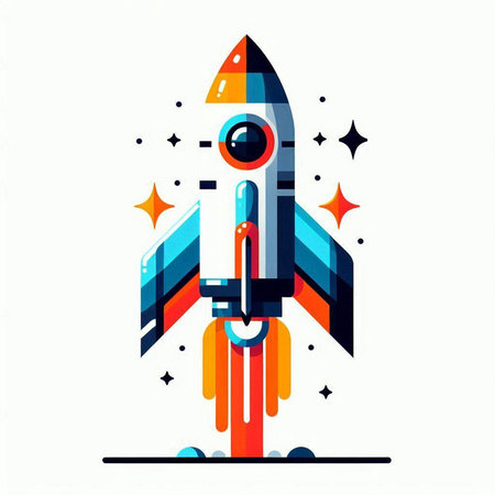 Space rocket. Vector illustration in flat linear style. Isolated on white background.のイラスト素材