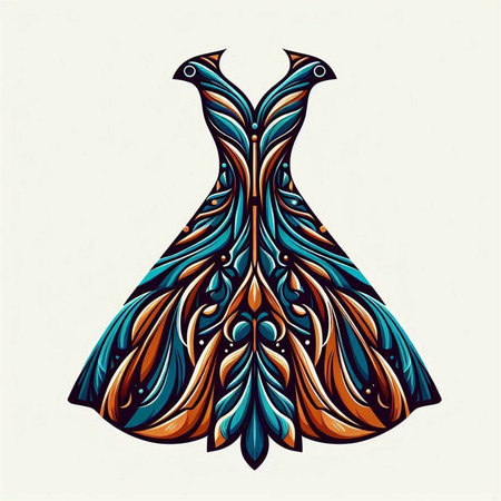 Illustration of a beautiful woman dress with ornament. Vector illustration.のイラスト素材