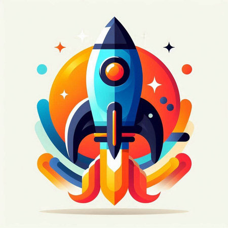 Space rocket with colorful abstract background. Vector illustration. Eps 10.のイラスト素材