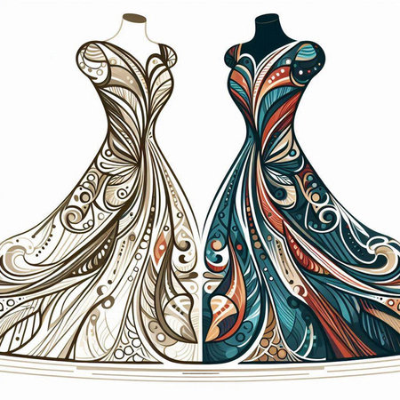 Wedding dress design. Vector illustration of wedding dress on a mannequin.のイラスト素材