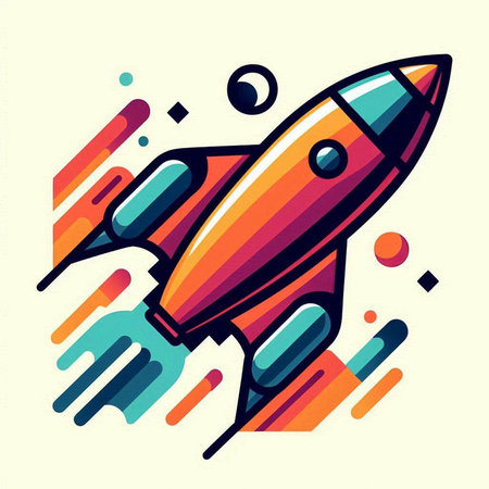 Space rocket with colored stripes on light background. Vector illustration in trendy linear style.のイラスト素材