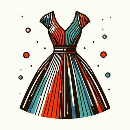 Illustration of a woman's dress in retro style. Vector illustration.のイラスト素材