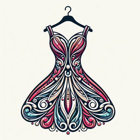 Beautiful wedding dress on a hanger. Hand drawn vector illustration.のイラスト素材