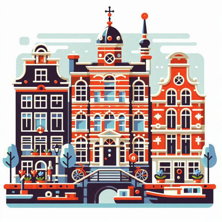 Amsterdam, Netherlands. Flat style vector illustration. City landscape.のイラスト素材