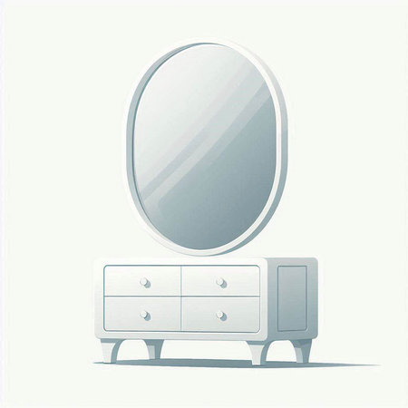 Illustration of a mirror and chest of drawers on a white backgroundのイラスト素材