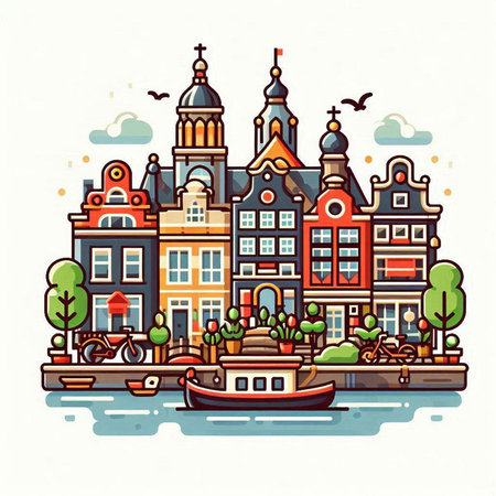 Amsterdam city, Holland, Netherlands, Europe. Vector illustration.のイラスト素材