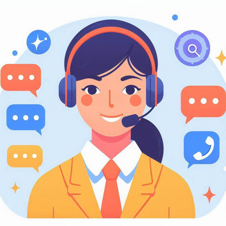 Customer support operator in headset. Vector illustration in flat cartoon style.のイラスト素材