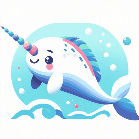 Cute narwhal on a white background. Vector illustration.のイラスト素材